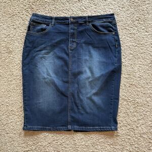Judy Blue Denim Jean Pencil Skirt Style JB2917 Women’s Size 2XL Blue Back Slit